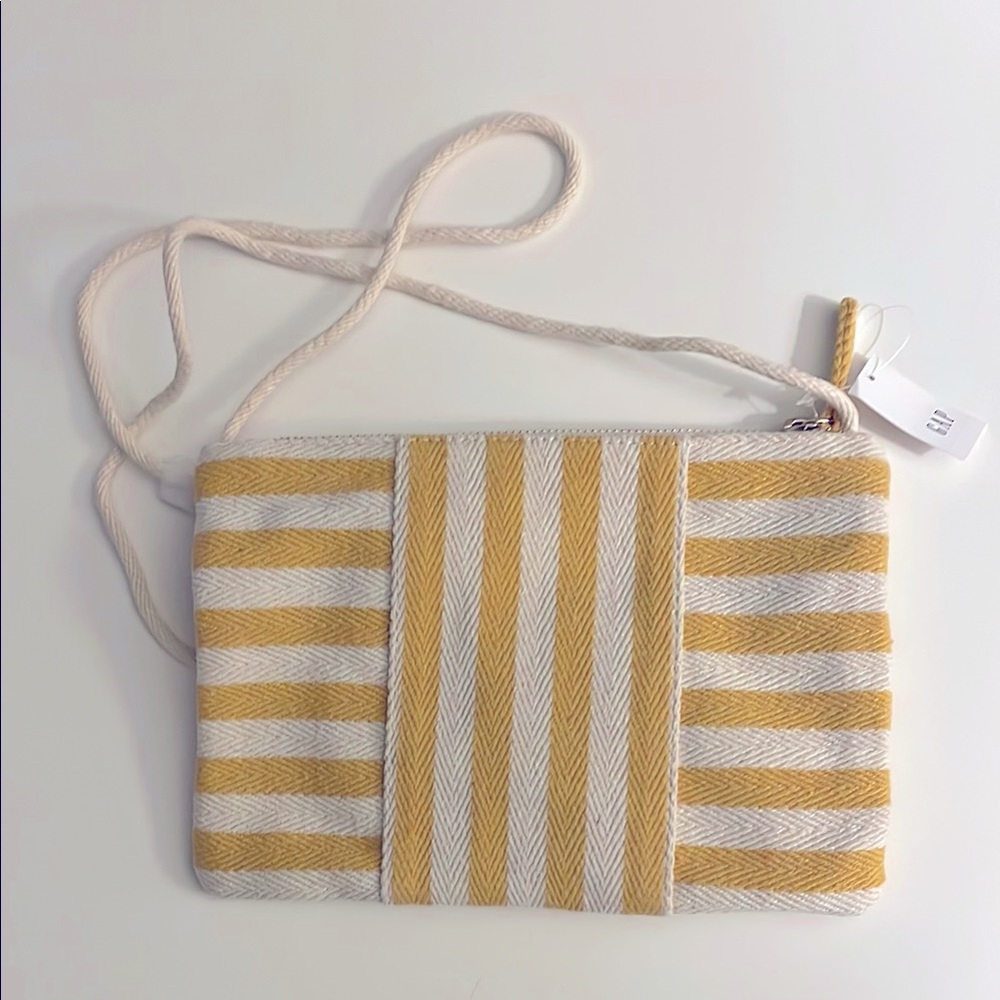 Striped Yellow and Cream Clutch Bag with crossbody strap NWT